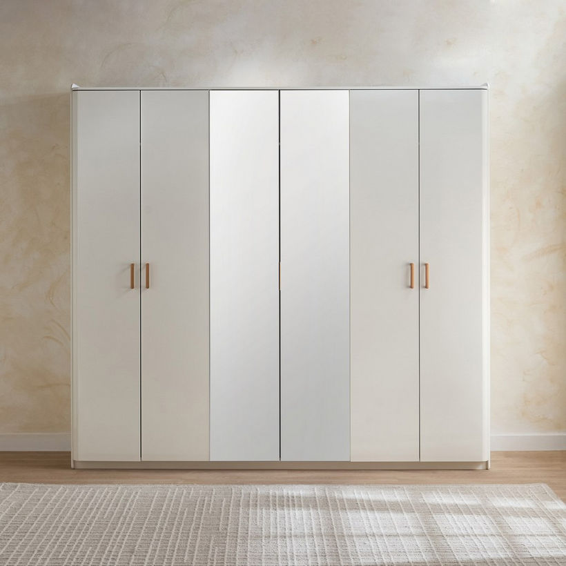 Umbria 6-Door Wardrobe with Drawer and High Gloss Mirror - Image 3