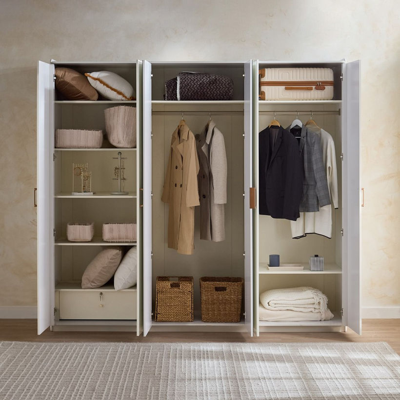 Umbria 6-Door Wardrobe with Drawer and High Gloss Mirror - Image 4
