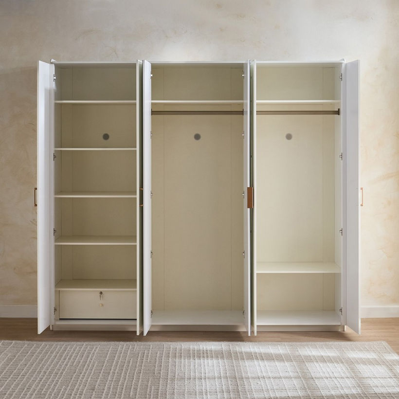 Umbria 6-Door Wardrobe with Drawer and High Gloss Mirror - Image 5