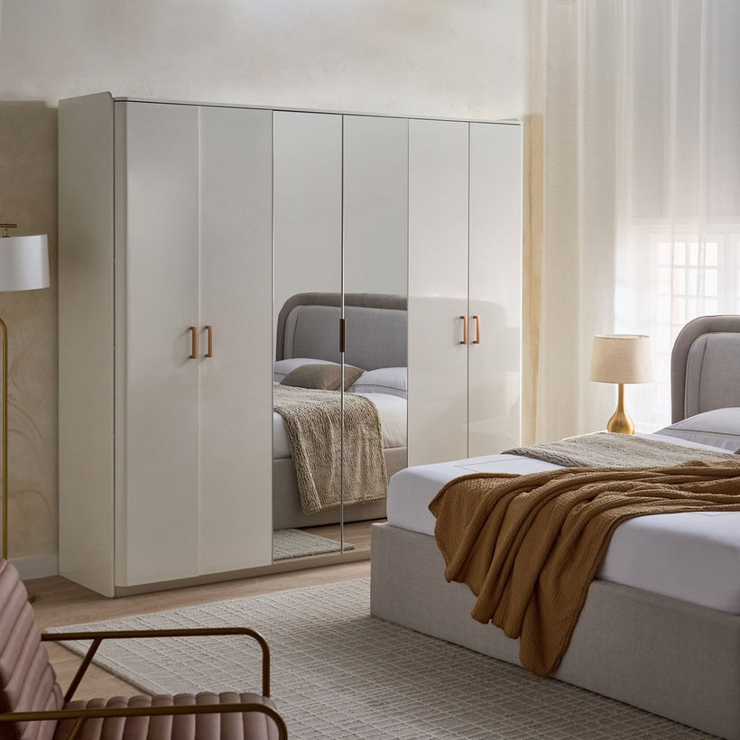 Umbria 6-Door Wardrobe with Drawer and High Gloss Mirror - Image 10