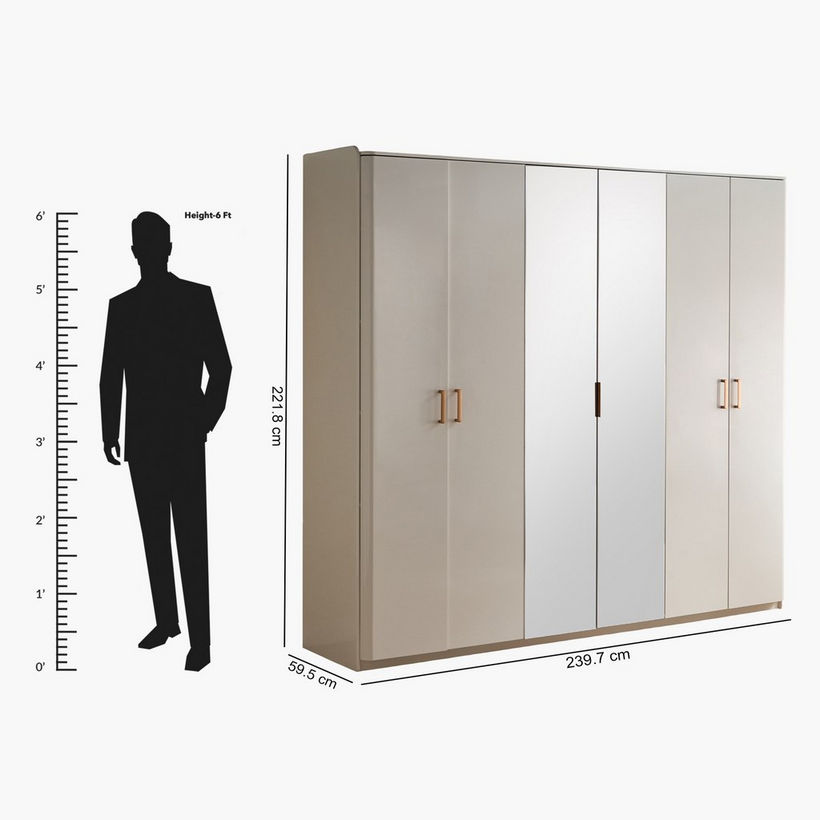 Umbria 6-Door Wardrobe with Drawer and High Gloss Mirror - Image 12