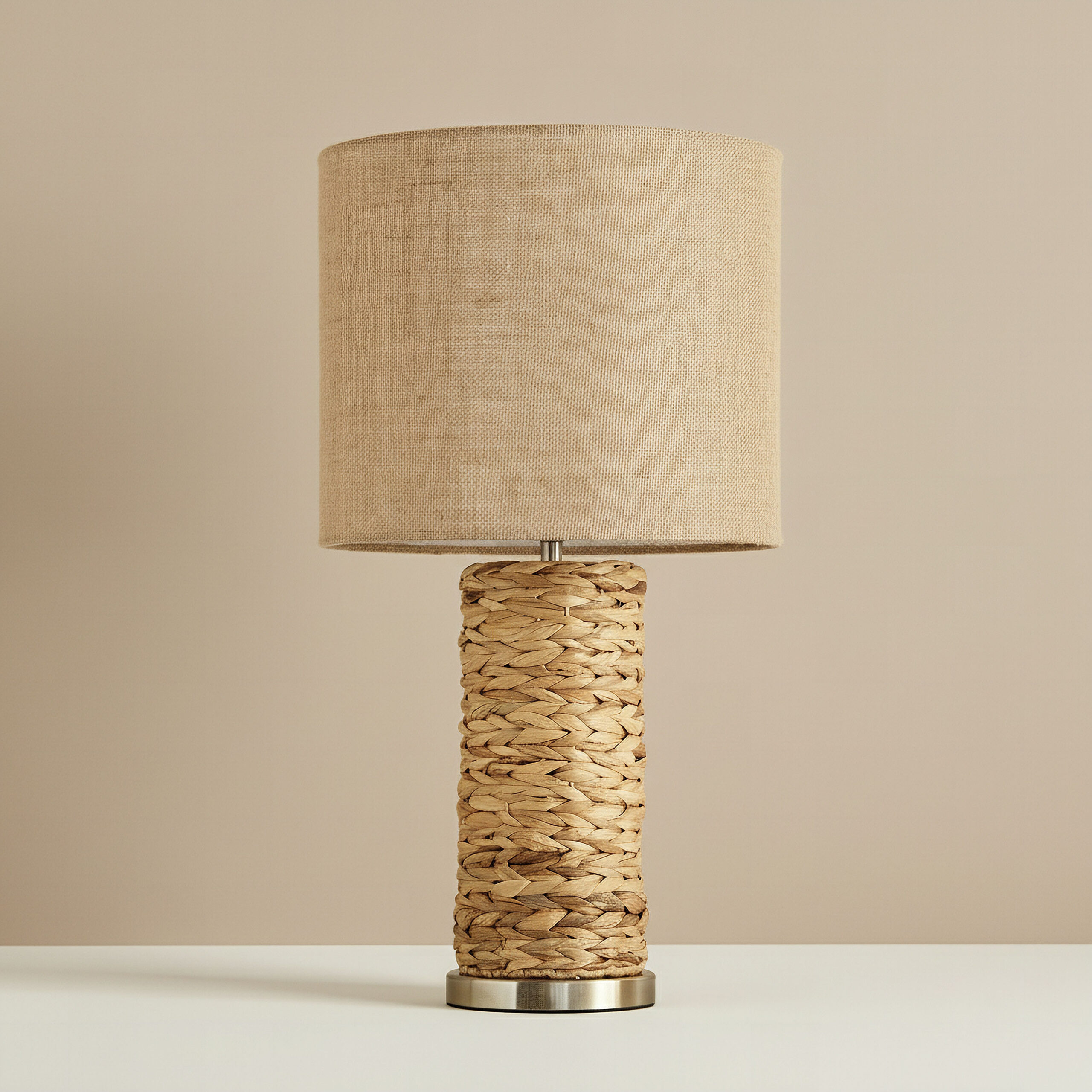 Naturel Seagrass Table Lamp with Linen Shade - 33x61 cm