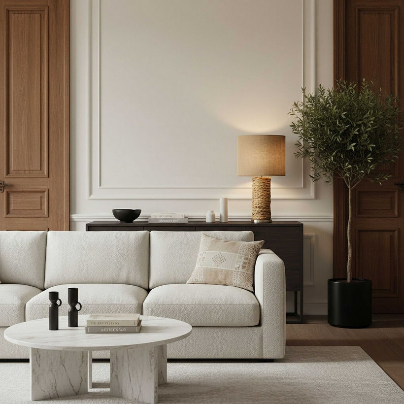 Naturel Seagrass Table Lamp with Linen Shade - 33x61 cm - Image 5