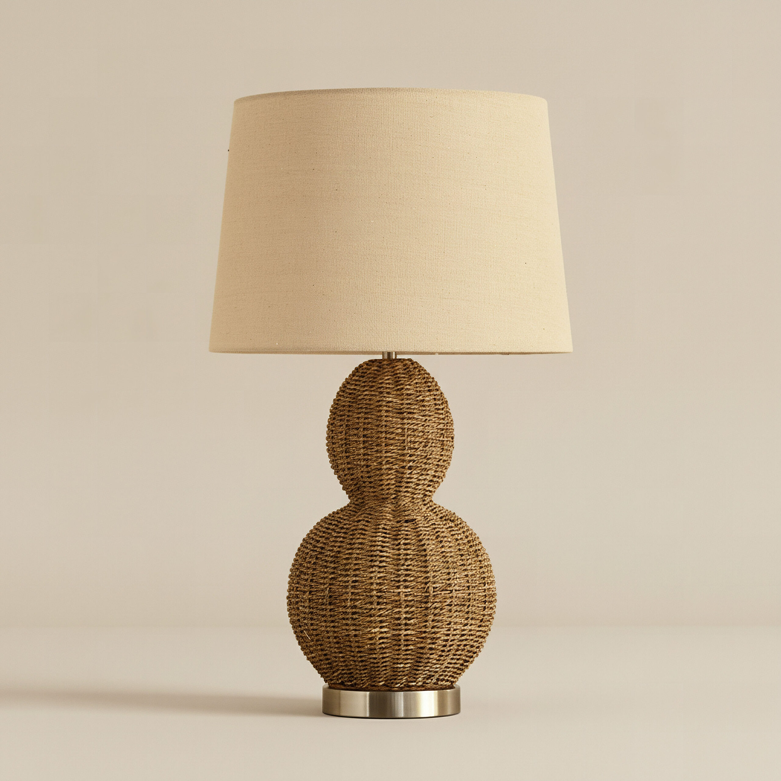 Naturel Grass Rope Table Lamp with Linen Shade - 36x62 cm