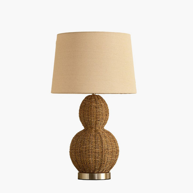 Naturel Grass Rope Table Lamp with Linen Shade - 36x62 cm - Image 2