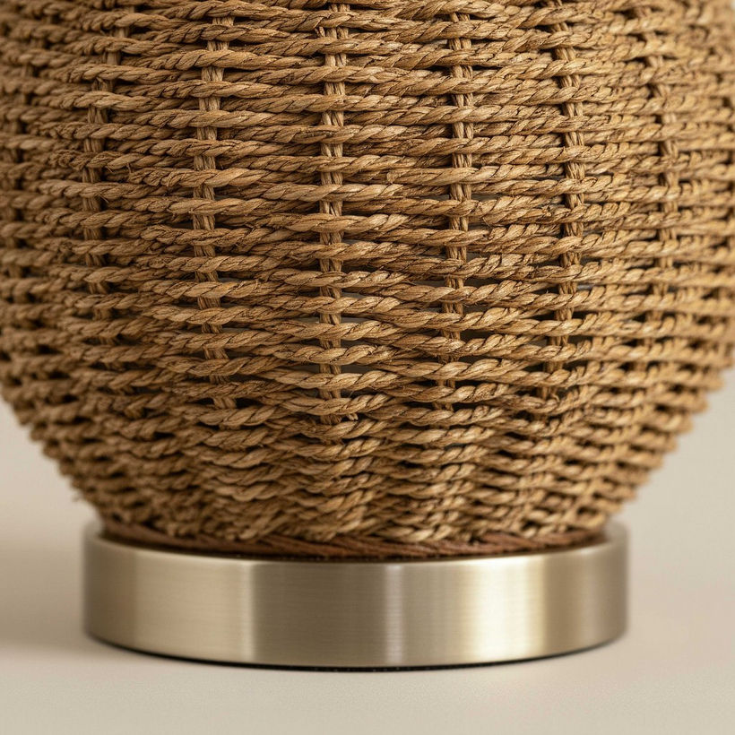 Naturel Grass Rope Table Lamp with Linen Shade - 36x62 cm - Image 4