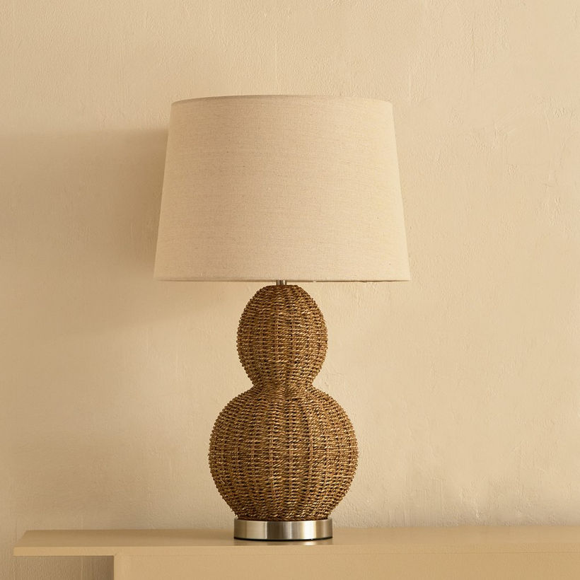 Naturel Grass Rope Table Lamp with Linen Shade - 36x62 cm - Image 6