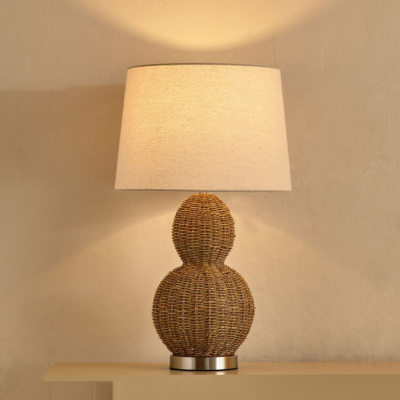 Naturel Grass Rope Table Lamp with Linen Shade - 36x62 cm - Image 7