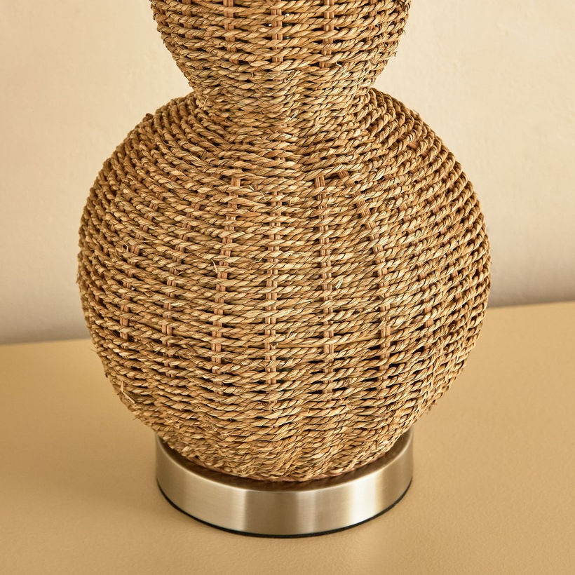 Naturel Grass Rope Table Lamp with Linen Shade - 36x62 cm - Image 9