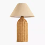 Naturel Metal Rattan Table Lamp with Fabric Linen Shade - 40x60 cm
