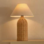 Naturel Metal Rattan Table Lamp with Fabric Linen Shade - 40x60 cm