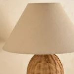 Naturel Metal Rattan Table Lamp with Fabric Linen Shade - 40x60 cm