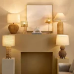 Naturel Metal Rattan Table Lamp with Fabric Linen Shade - 40x60 cm