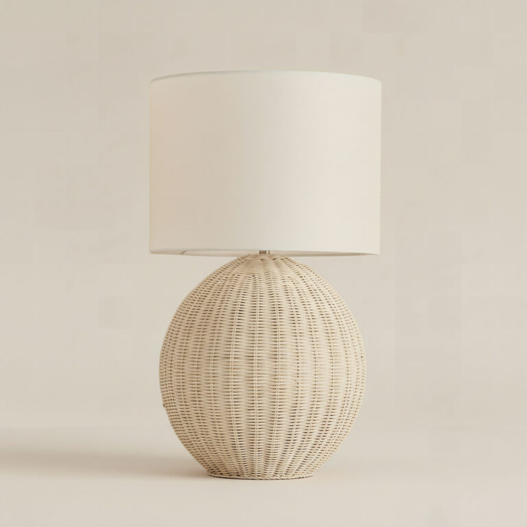 Naturel Rattan Table Lamp with Linen Shade - 36x58 cm