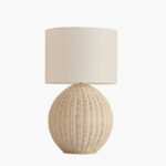 Naturel Rattan Table Lamp with Linen Shade - 36x58 cm