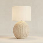 Naturel Rattan Table Lamp with Linen Shade - 36x58 cm