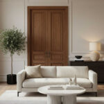 Naturel Rattan Table Lamp with Linen Shade - 36x58 cm