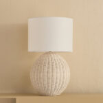 Naturel Rattan Table Lamp with Linen Shade - 36x58 cm