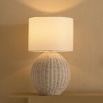 Naturel Rattan Table Lamp with Linen Shade - 36x58 cm