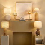Naturel Rattan Table Lamp with Linen Shade - 36x58 cm