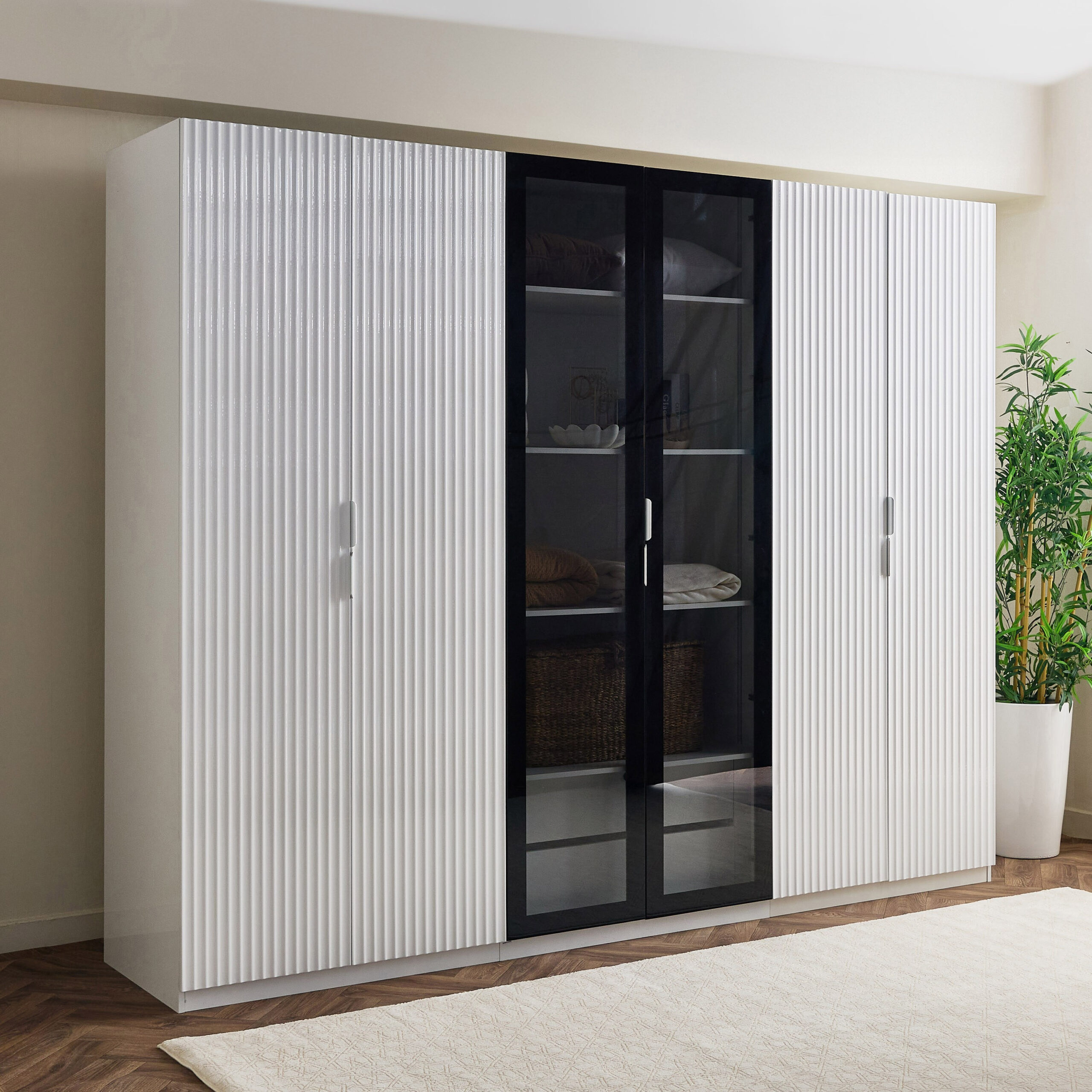 Arctic Smart 6-Door Wardrobe with Transparent Glass and 2 Drawers