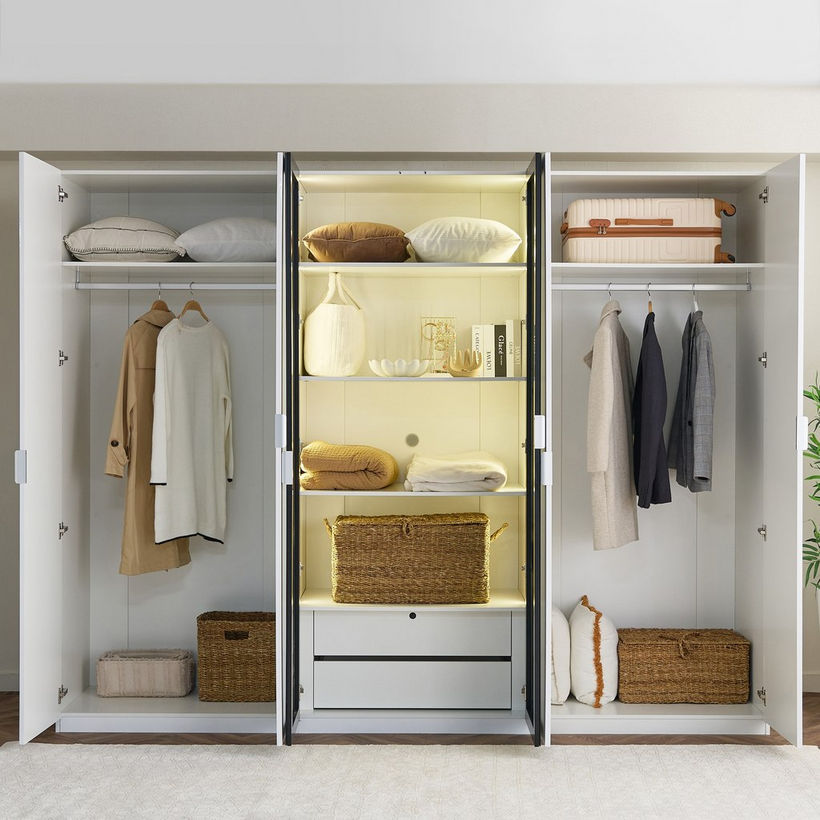 Arctic Smart 6-Door Wardrobe with Transparent Glass and 2 Drawers - Image 4