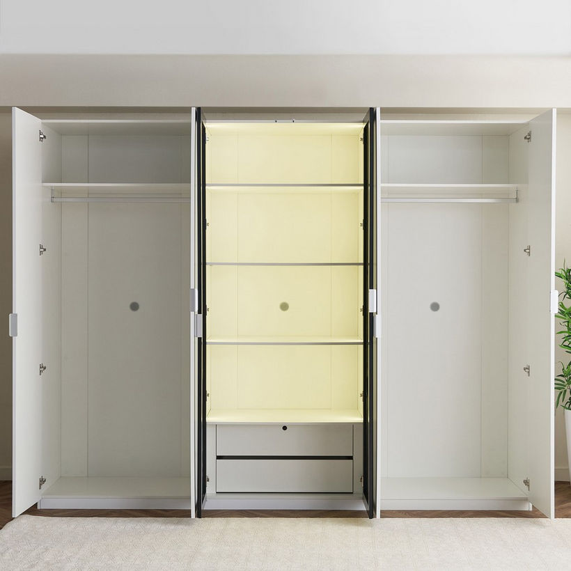 Arctic Smart 6-Door Wardrobe with Transparent Glass and 2 Drawers - Image 5
