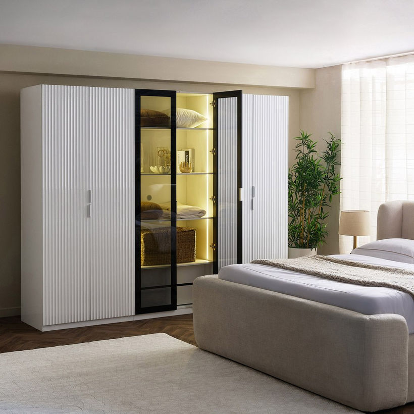 Arctic Smart 6-Door Wardrobe with Transparent Glass and 2 Drawers - Image 11