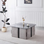 Movo-Catalina Glass Top Coffee Table with 4 Stools