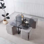 Movo-Catalina Glass Top Coffee Table with 4 Stools