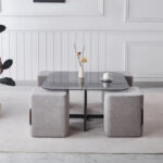 Movo-Catalina Glass Top Coffee Table with 4 Stools