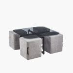 Movo-Catalina Glass Top Coffee Table with 4 Stools