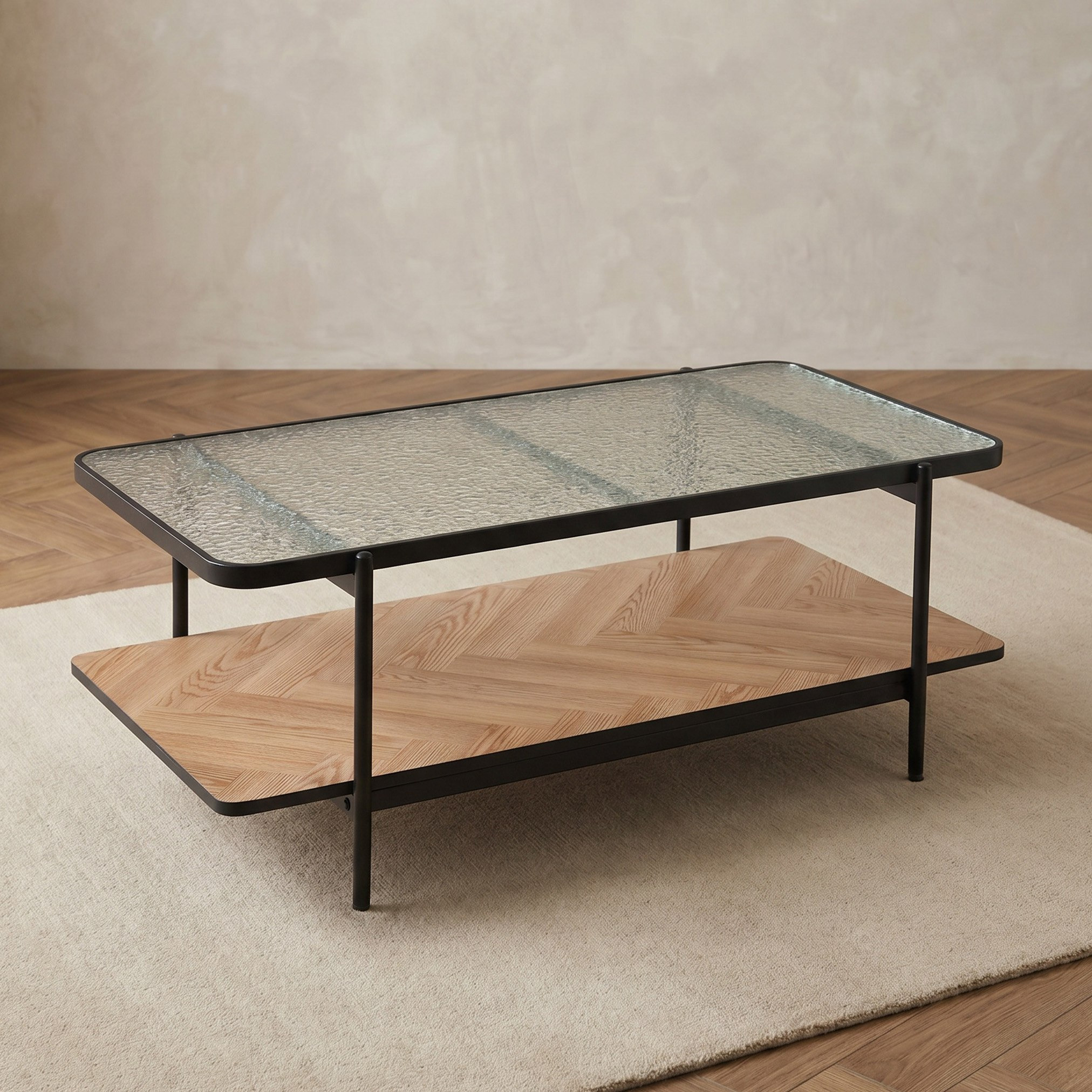 Baldwin Glass Top Coffee Table with Shelf