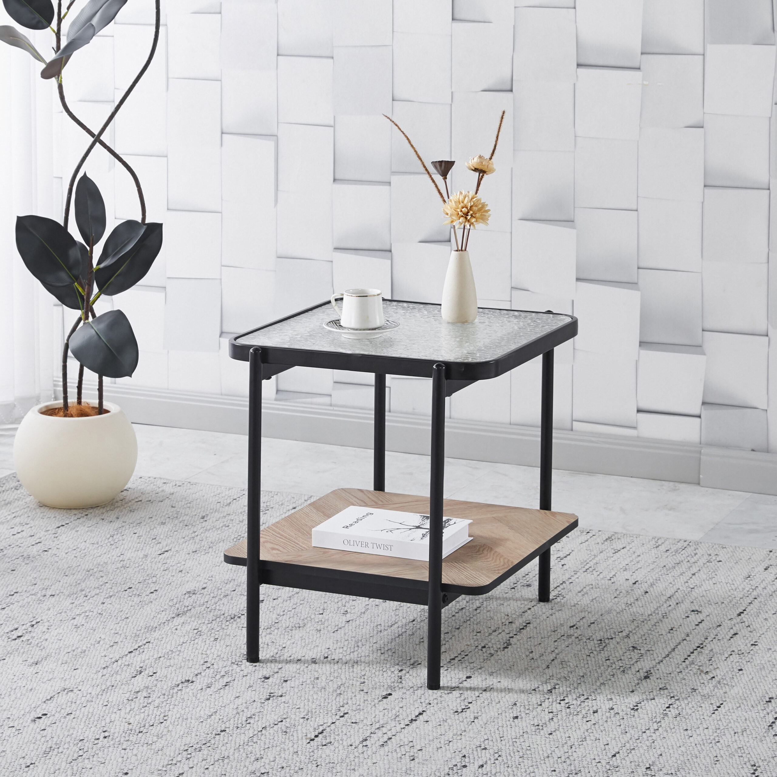 Baldwin Glass Top End Table with Shelf
