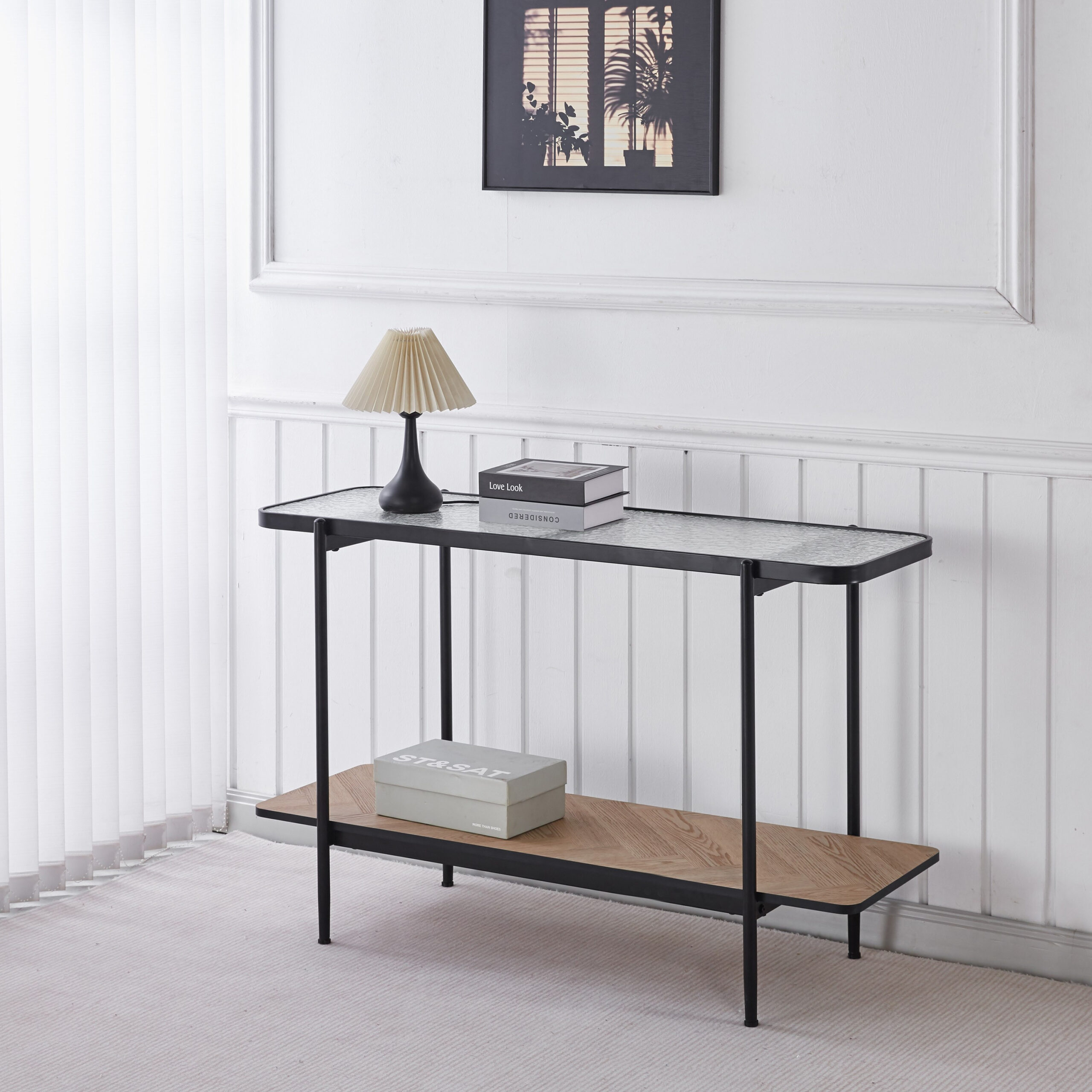 Baldwin Glass Top Console Table with Shelf
