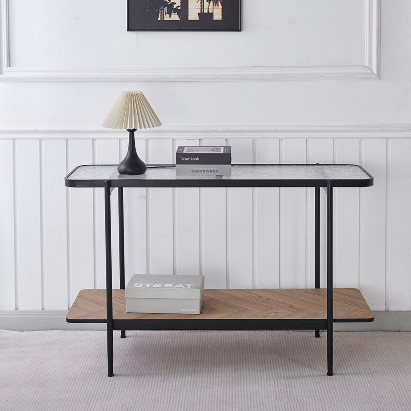 Baldwin Glass Top Console Table with Shelf - Image 3