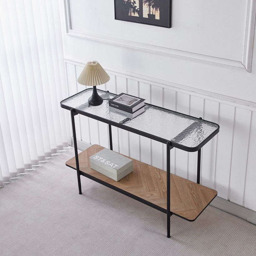 Baldwin Glass Top Console Table with Shelf - Image 6