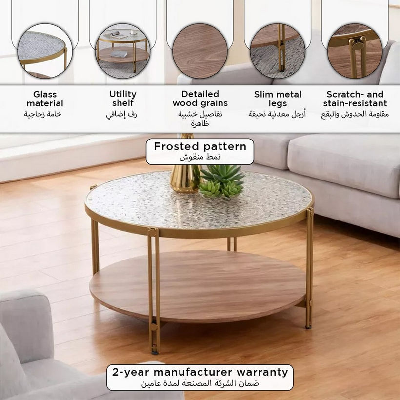 Leroy Round Glass Top Coffee Table with Shelf - Image 2