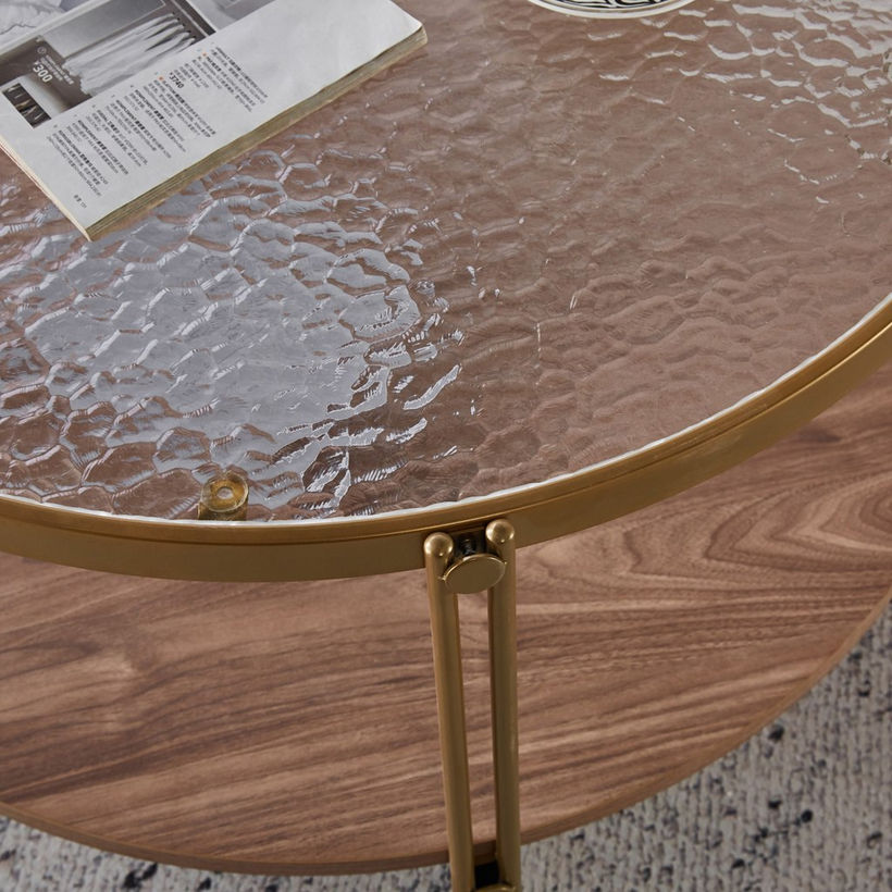 Leroy Round Glass Top Coffee Table with Shelf - Image 3