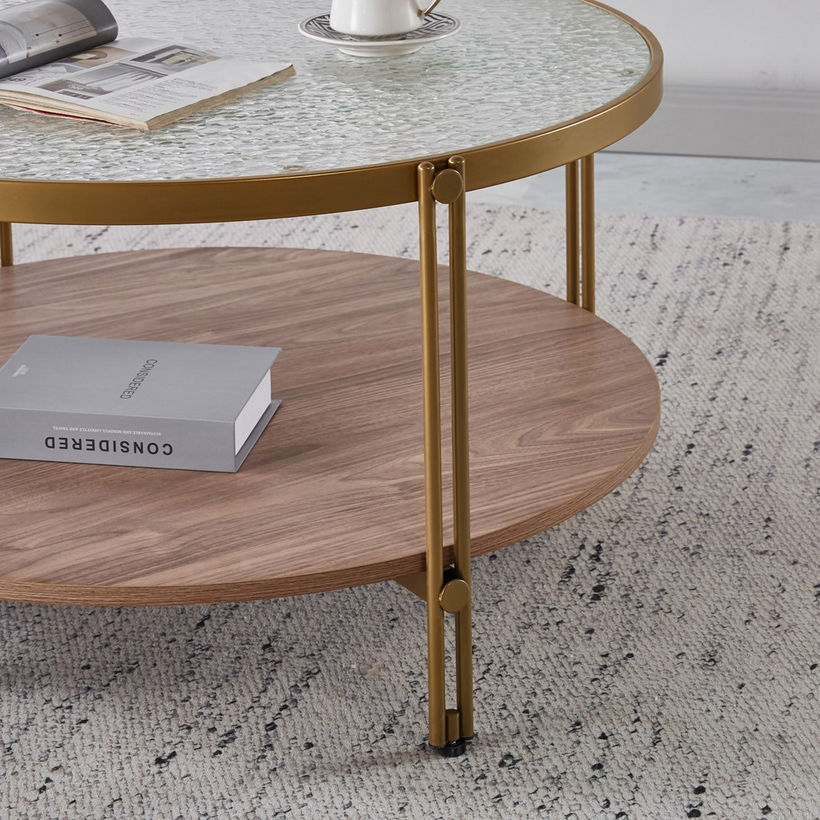 Leroy Round Glass Top Coffee Table with Shelf - Image 4
