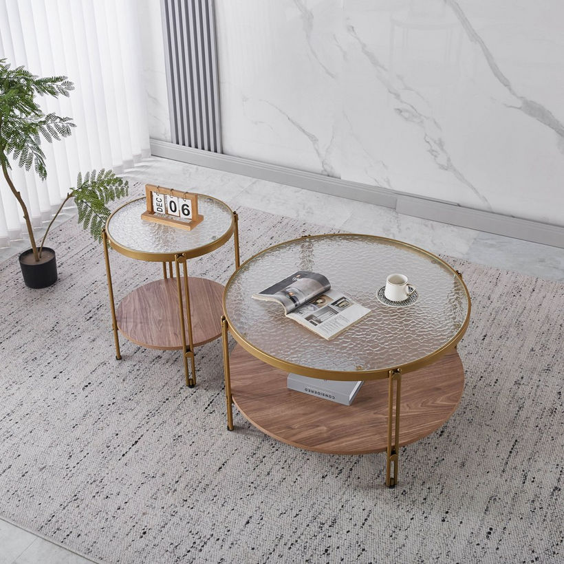 Leroy Round Glass Top Coffee Table with Shelf - Image 6