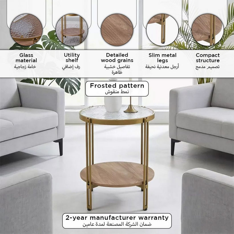 Leroy Round Glass Top End Table with Shelf - Image 2