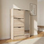 Malmo 3-Tier 18-Pair Shoe Cabinet with 1-Door and Mirror