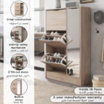 Malmo 3-Tier 18-Pair Shoe Cabinet with 1-Door and Mirror