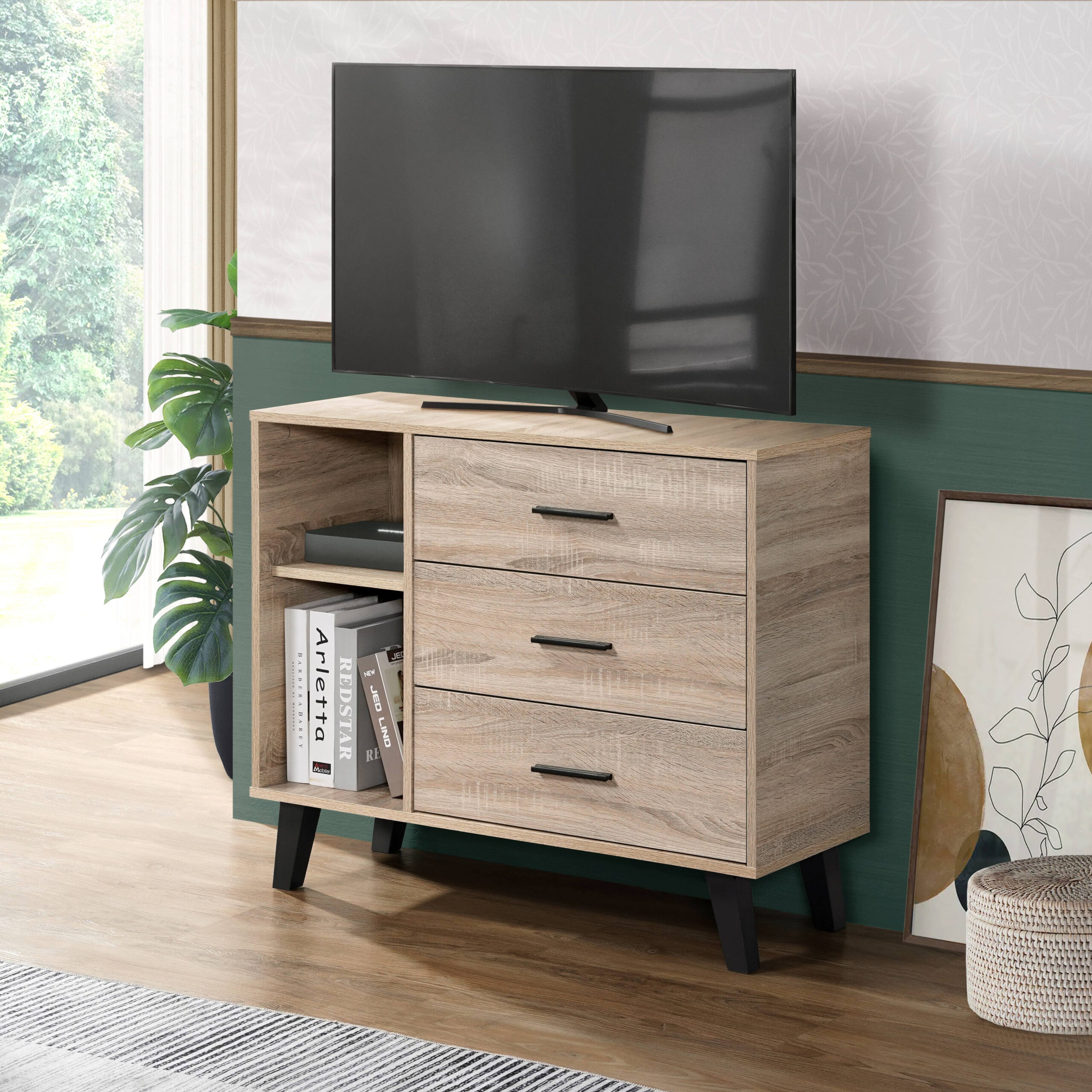 Movo Edmond Willy High TV Stand with 3 Drawer for TVs Upto 40 inches