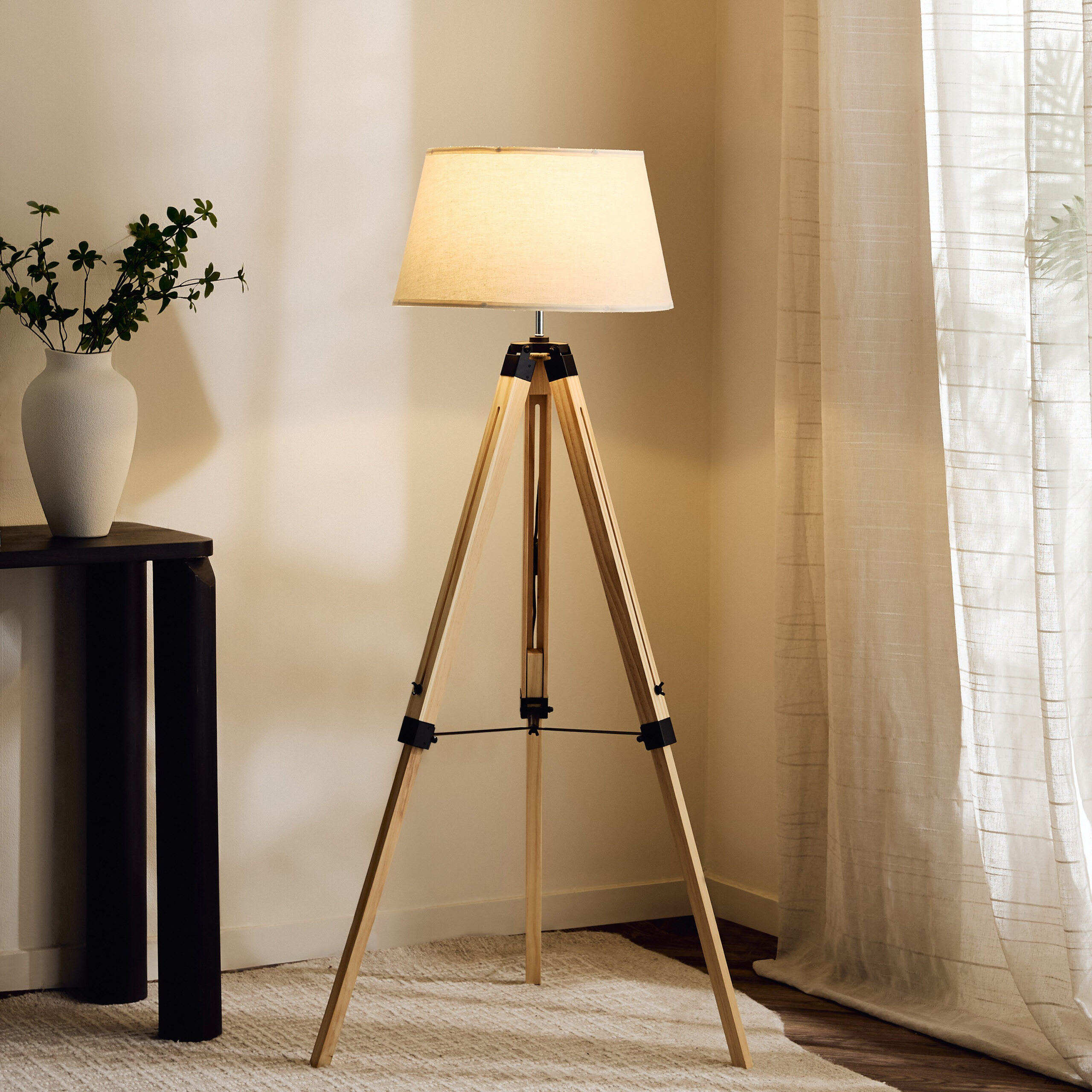 Zimmer Solid Wood Tripod Floor Lamp with Fabric Shade - 35x145 cm