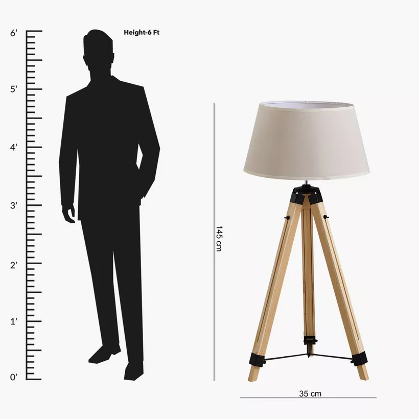 Zimmer Solid Wood Tripod Floor Lamp with Fabric Shade - 35x145 cm - Image 2
