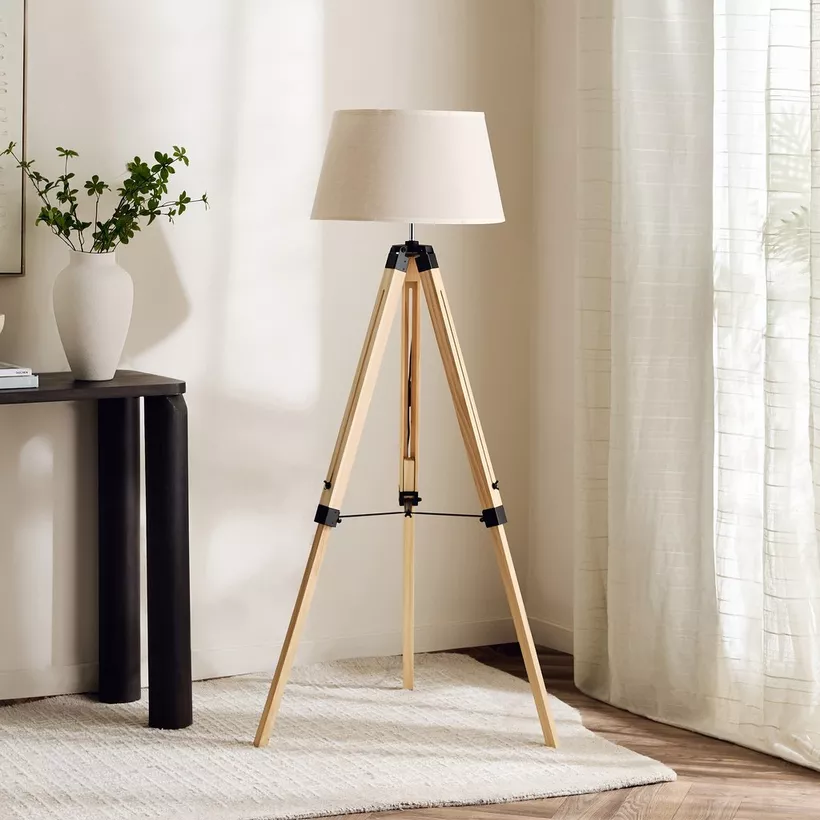 Zimmer Solid Wood Tripod Floor Lamp with Fabric Shade - 35x145 cm - Image 3