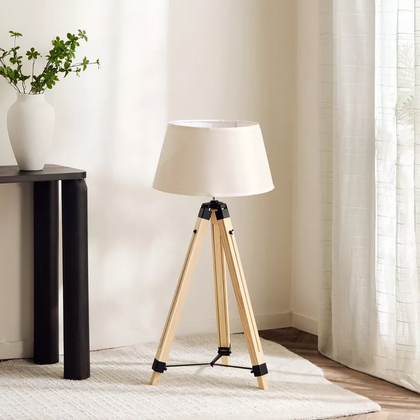 Zimmer Solid Wood Tripod Floor Lamp with Fabric Shade - 35x145 cm - Image 4