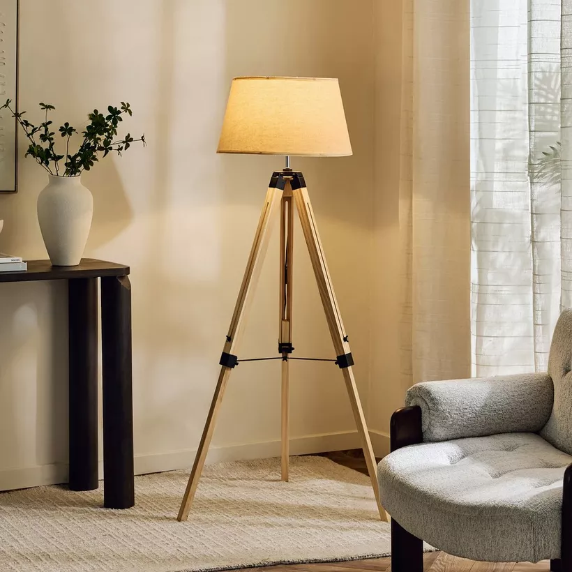 Zimmer Solid Wood Tripod Floor Lamp with Fabric Shade - 35x145 cm - Image 7
